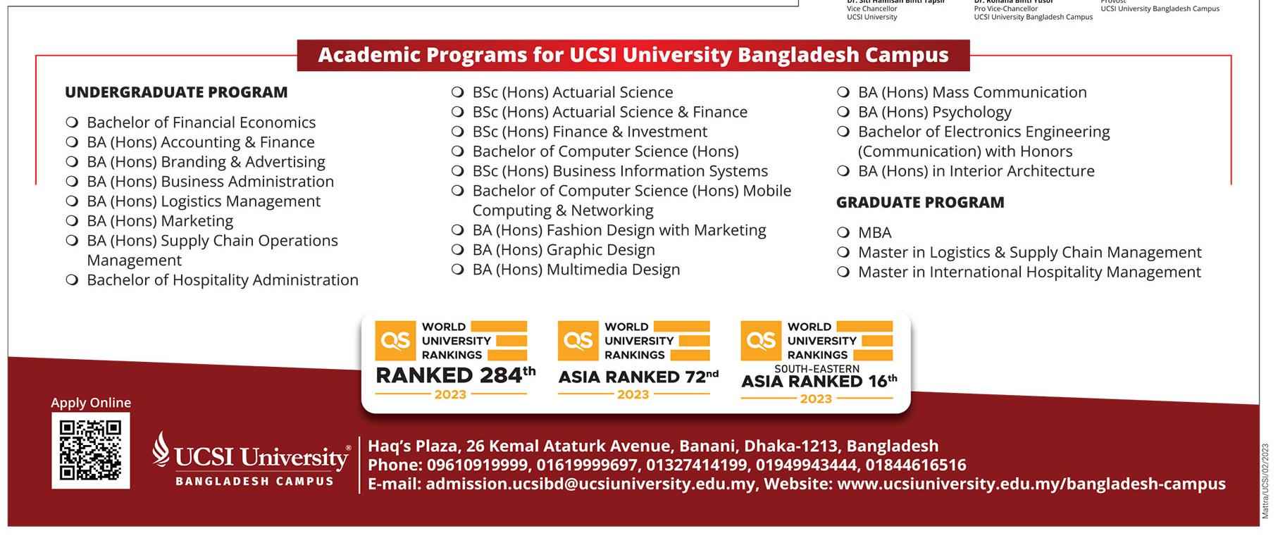 UCSI University Bangladesh Admission Circular